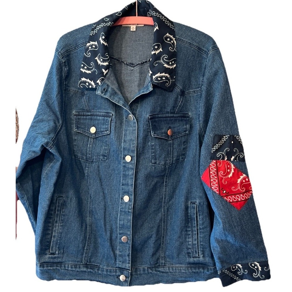 Back in the Saddle Womens Jacket 1X Light Denim Jean Western Cowgirl Kerchief - Picture 3 of 9